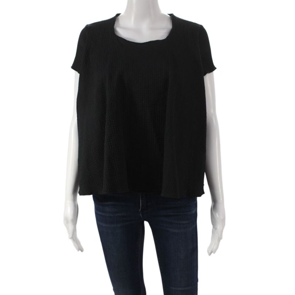 Hache Women Black Basic T-Shirt Scoop Neck Short Sleeve 98% Cotton Size 40